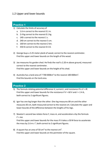 Upper and lower bounds - Worksheet