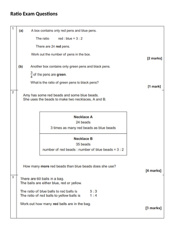 Ratio Exam Questions