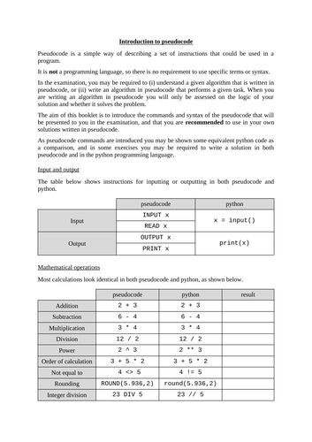Introduction to pseudocode (iGCSE Computer Science)