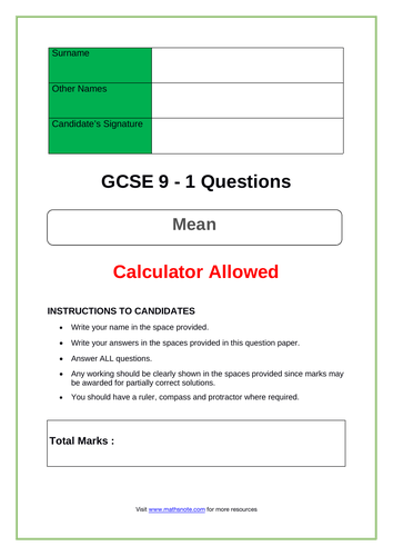 Mean for GCSE 9-1