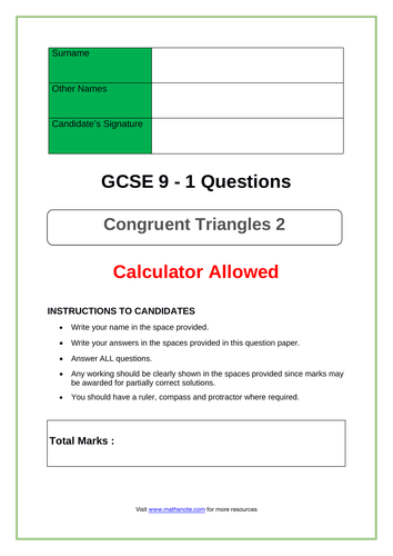 Congruent Triangles 2 for GCSE 9 - 1