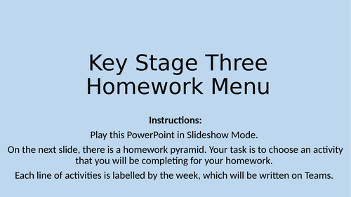 Homework Religious Education KS3