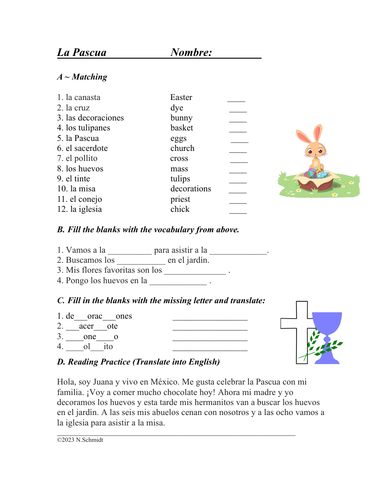 Pascua: Spanish Easter Fun Worksheet