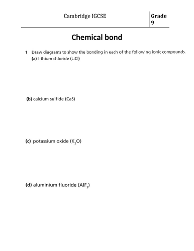 Chemical bond worksheet