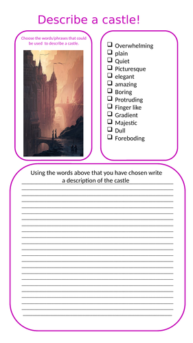 Mini descriptive writing task