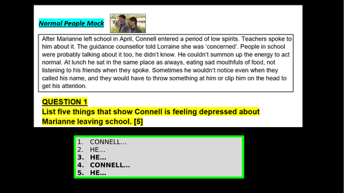 EDUQAS Normal People mock reading fiction exam - GCSE English Language