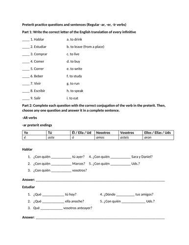 Preterit practice questions and sentences