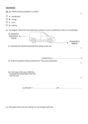 Year 9 Force and motion Quiz and MS