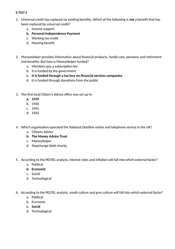 LIBF E-test Unit 3 Test 2 with answers