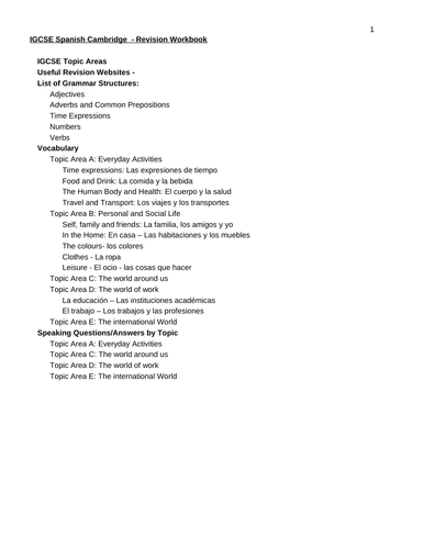 Spanish IGCSE Cambridge Revision Booklet