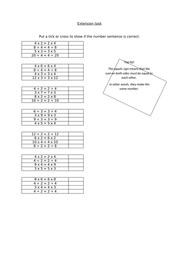 Number Facts and Families Worksheet