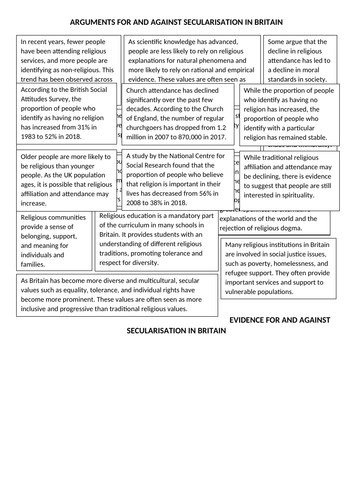 OCR GCSE Dialogues Lesson 2: Secularisation