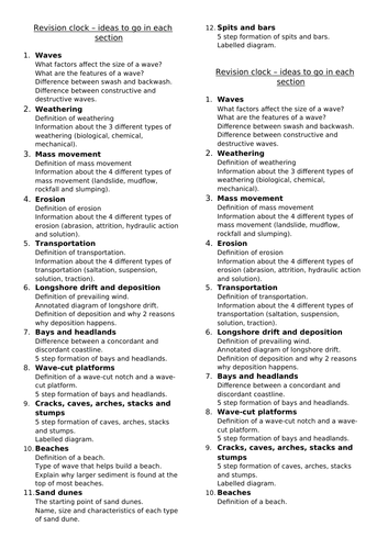 AQA GCSE - Coasts Revision Clock (with support)