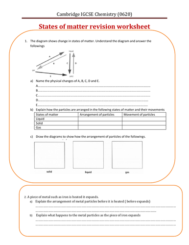 The states of matter revision worksheet
