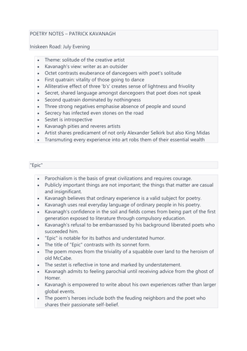 Poetry Notes Patrick Kavanagh