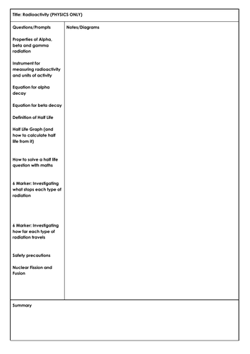 Combined Science (Physics) Cornell Notes on Radioactivity