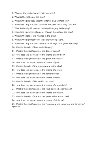 Macbeth Comprehension Questions