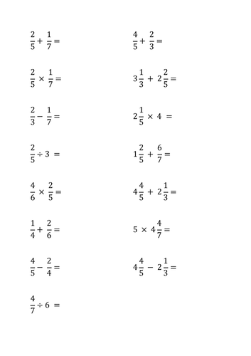 Mixed Fraction Calculations