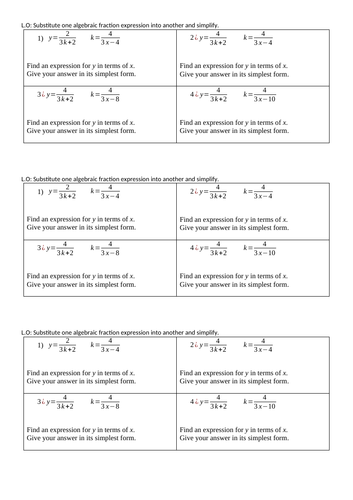 Substitute into algebraic fractions