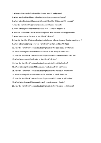 Stanislavski Research Questions