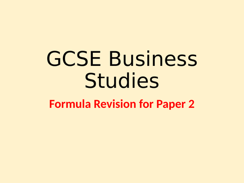 Edexcel GCSE Business Studies Practice Calculations Paper 2 2.4.1 ...