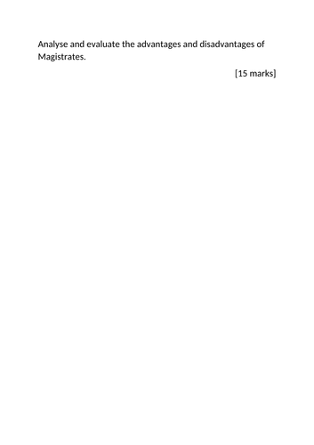 A-Level Law: Magistrates Evaluation + Model + Plan (Eduqas 15 Marker)