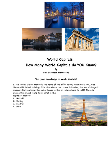 World Capitals: A Test Your Knowledge Challenge Activity!