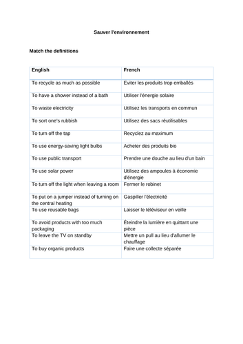 French GCSE - Saving the environment