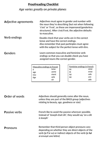 Proofreading guide for A level French