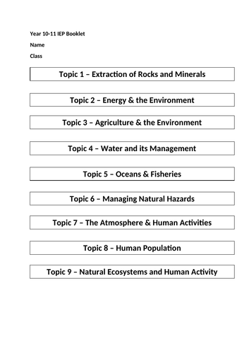 iGCSE Energy & the Environment - EXAM Study Booklet - Environmental Management - Cambridge