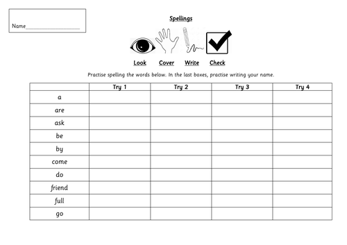 Spelling year 1 common exception words