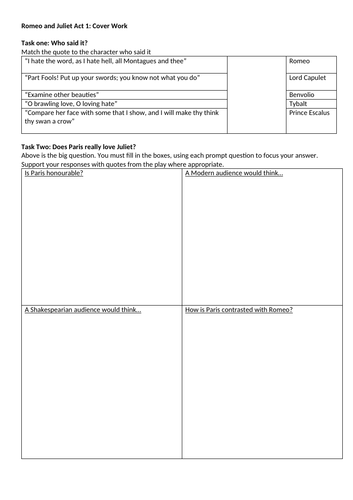 KS4 English Cover: Romeo and Juliet Act One