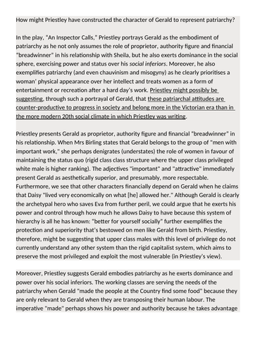 An Inspector Calls Gerald and the Patriarchy Grade 9 Essay