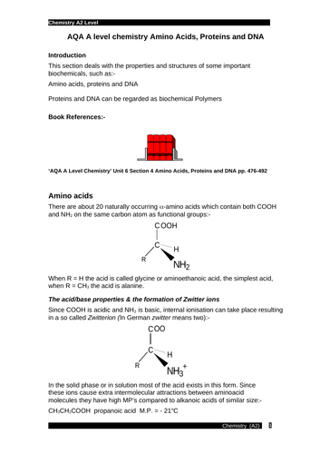 AQA A Level Chemistry Amino acids, proteins and DNA