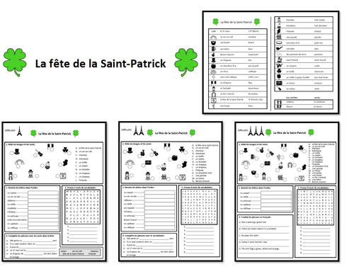 La Saint-Patrick- Vocab and Worksheets- KS3 French