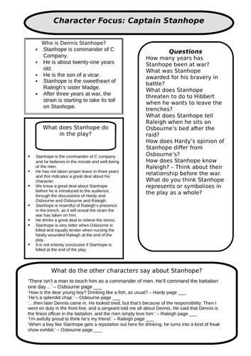 Journey's End - Character Focus Worksheet - Stanhope