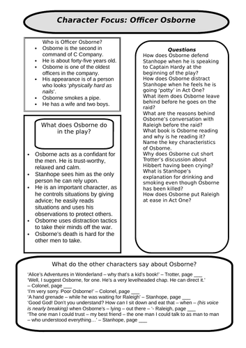 Journey's End - Character Focus Worksheet - Osborne