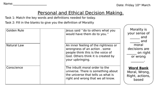 Personal Moral and Ethical Decision Making Work Book