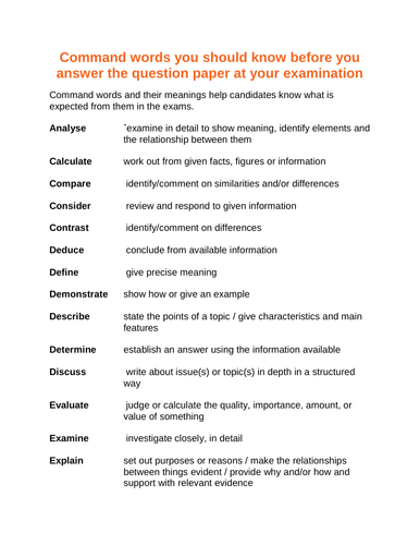 Command words in Chemistry Question papers