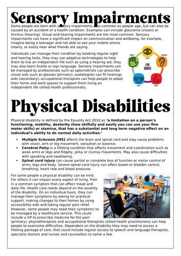 Component 2 Health Conditions Additional Needs