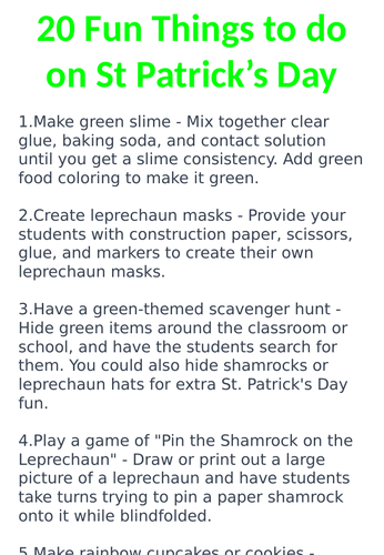 20 Amazing St Patrick's Day 2025 Practical Lesson Ideas for your Classroom and Children Fun Activity