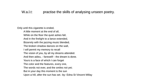 KS4 GCSE English Literature Unseen Poetry Edna St Vincent Millay Sonnet IV