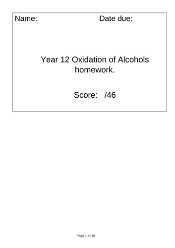 AQA ALEVEL CHEM - Y12 ALCOHOLS