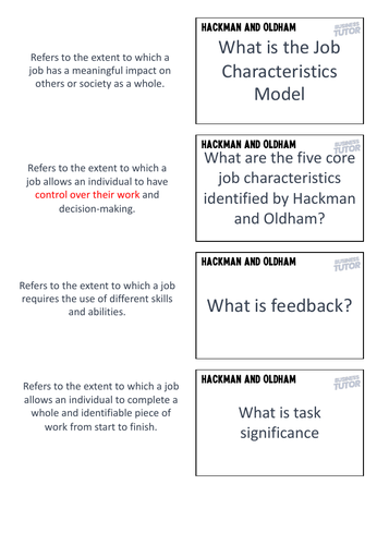 Hackman and Oldham Job Characteristics Revision Cards