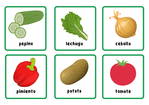 Bingo cards: vegetables in Spanish