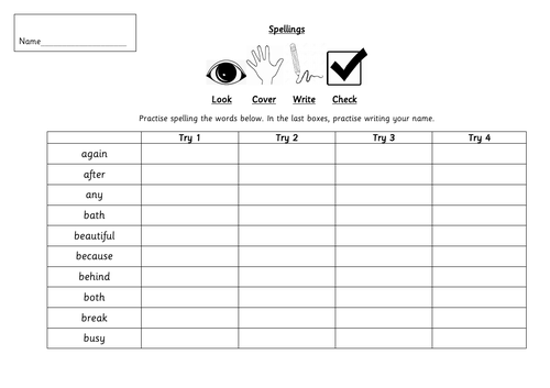 Spellings year 2 common exception words