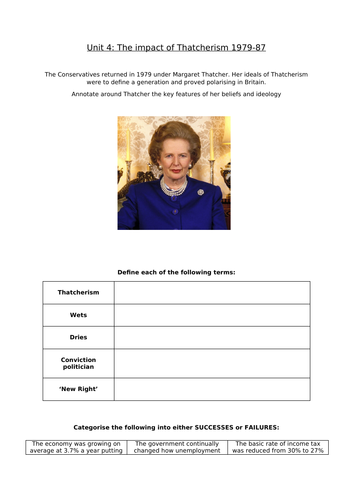 AQA 7042 2S Unit 4 The impact of Thatcherism revision work book