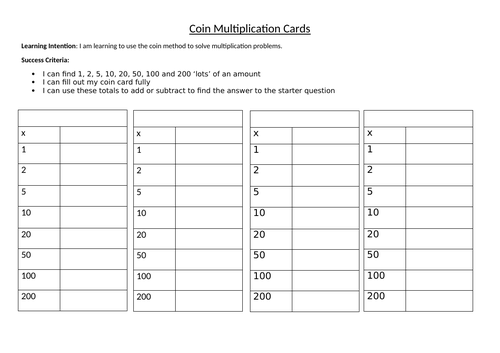 Coin Multiplication - with 200 (Editable)