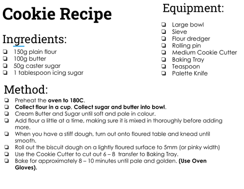 Recipe Card for Cookies