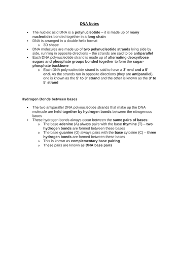 DNA Revision Notes